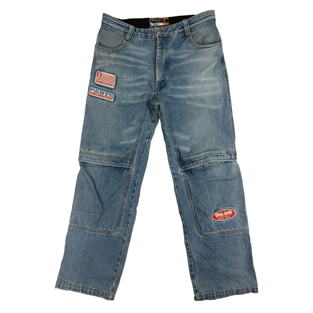 Icon Anthem Moto Jeans 36x32 Y2K Racing Patch Baggy Denim Pants Reinforced